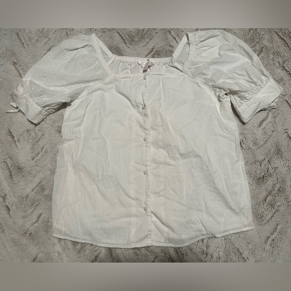 LC Lauren Conrad Square Top Button Down Bow Tie Sleeve Blouse - Picture 1 of 10